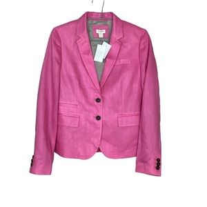J Crew 2 Factory Linen Barbie Pink Preppy Schoolboy Herringbone Blazer Jacket